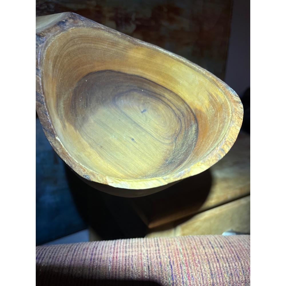 Vintage Hand Carved Wooden Scoop Bowl Live Edge Rustic Primitive Kuksa Style - Picture 3 of 9